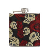 Rood rozen en korrels grijs, Floral gothic Heupfles (Voorkant)