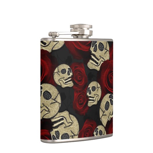 Rood rozen en korrels grijs, Floral gothic Heupfles (Rechts)