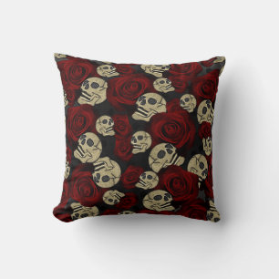 Rood rozen en korrels grijs, Floral gothic Kussen