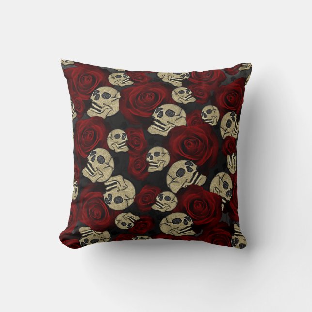 Rood rozen en korrels grijs, Floral gothic Kussen (Voorkant)