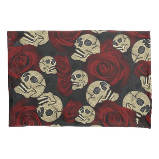 Rood rozen en korrels grijs, Floral gothic Kussensloop (Voorkant)