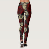 Rood rozen en korrels grijs, Floral gothic Leggings (Achterkant)
