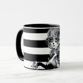 Rood rozen en korrels grijs, Floral gothic Mok (Voorkant links)