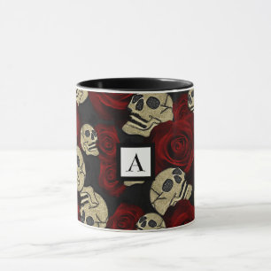 Rood rozen en korrels grijs, Floral gothic Mok