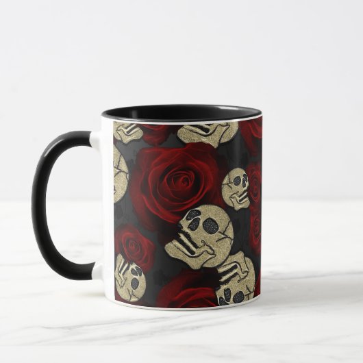 Rood rozen en korrels grijs, Floral gothic Mok (Links)