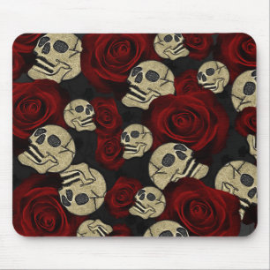 Rood rozen en korrels grijs, Floral gothic Muismat