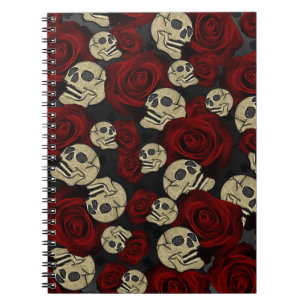 Rood rozen en korrels grijs, Floral gothic Notitieboek