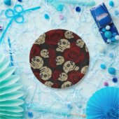 Rood rozen en korrels grijs, Floral gothic Papieren Bordje (Feest)