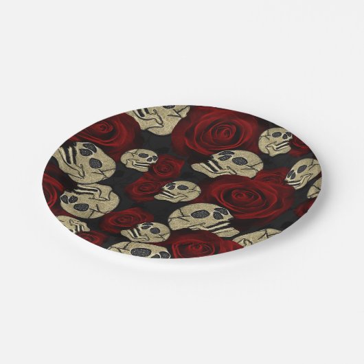 Rood rozen en korrels grijs, Floral gothic Papieren Bordje (Gekanteld)