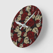 Rood rozen en korrels grijs, Floral gothic Ronde Klok (Hoek)