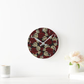 Rood rozen en korrels grijs, Floral gothic Ronde Klok (Huis)