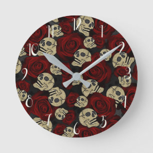 Rood rozen en korrels grijs, Floral gothic Ronde Klok