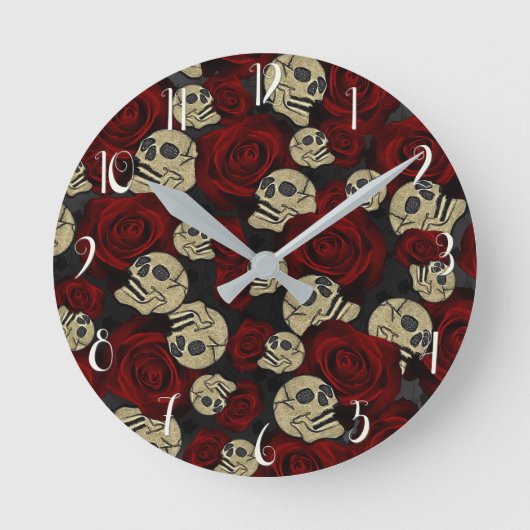 Rood rozen en korrels grijs, Floral gothic Ronde Klok (Voorkant)