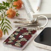 Rood rozen en korrels grijs, Floral gothic Sleutelhanger (Voorkant Rechts)