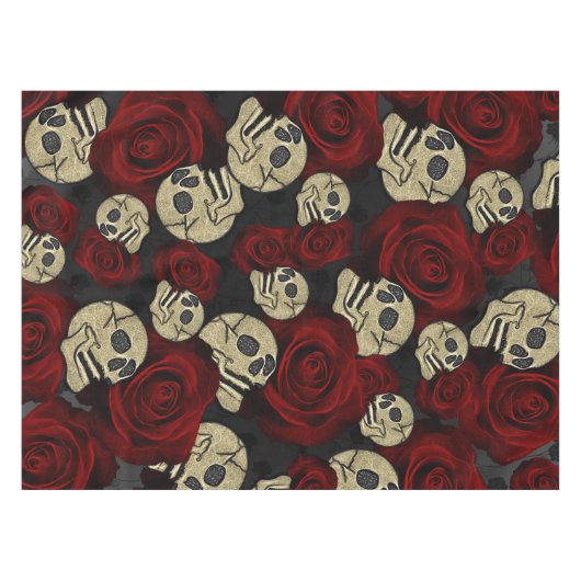 Rood rozen en korrels grijs, Floral gothic Tafelkleed (Voorkant (Horizontaal))