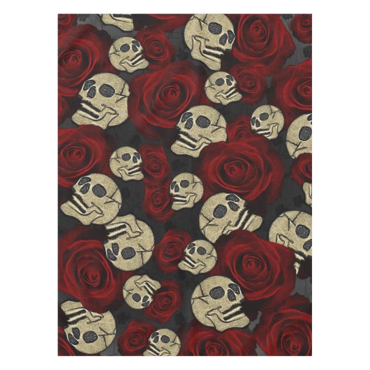 Rood rozen en korrels grijs, Floral gothic Tafelkleed (Voorkant)