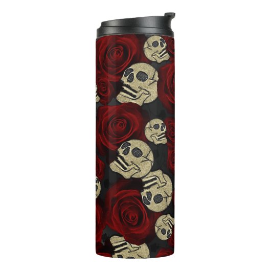 Rood rozen en korrels grijs, Floral gothic Thermosbeker (Gedraaid links)
