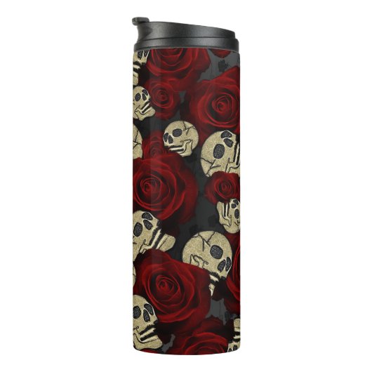 Rood rozen en korrels grijs, Floral gothic Thermosbeker (Geroteerd rechts)