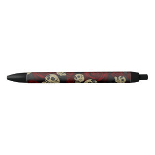 Rood rozen en korrels grijs, Floral gothic Zwarte Inkt Pen
