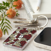 Rood rozen en korrels grijs zwart, wit wit wit sleutelhanger (Voorkant Rechts)