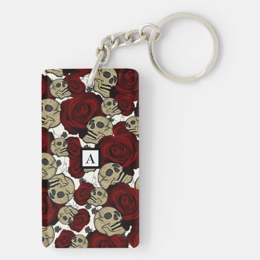 Rood rozen en korrels grijs zwart, wit wit wit sleutelhanger (achterkant)