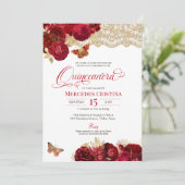 Rood rozen en langdradig glamoureus Butterfly Quin Kaart (Staand voorkant)