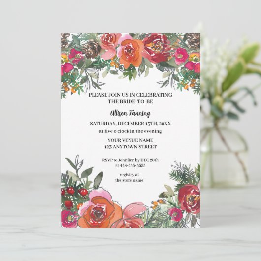 Rood rozen en pijnbomen Waterverf Vrijgezellenfees Kaart (Staand voorkant)