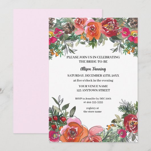 Rood rozen en pijnbomen Waterverf Vrijgezellenfees Kaart (Voorkant / Achterkant)