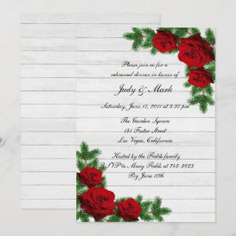 Rood rozen en pine tak kerstrepetitie diner kaart