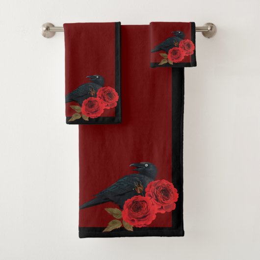 Rood rozen en raven keukenstel bad handdoek (Insitu)