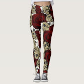 Rood rozen en Skulls Black Flora Gothic White Leggings (Voorkant)