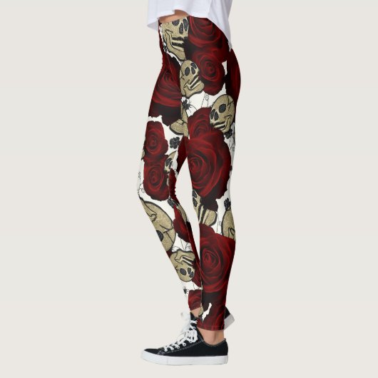 Rood rozen en Skulls Black Flora Gothic White Leggings (Links)