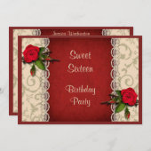 Rood rozen en witte zweet 16-jarige partij kaart (Voorkant / Achterkant)