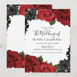 Rood rozen en zwart wit logo bruiloft kaart