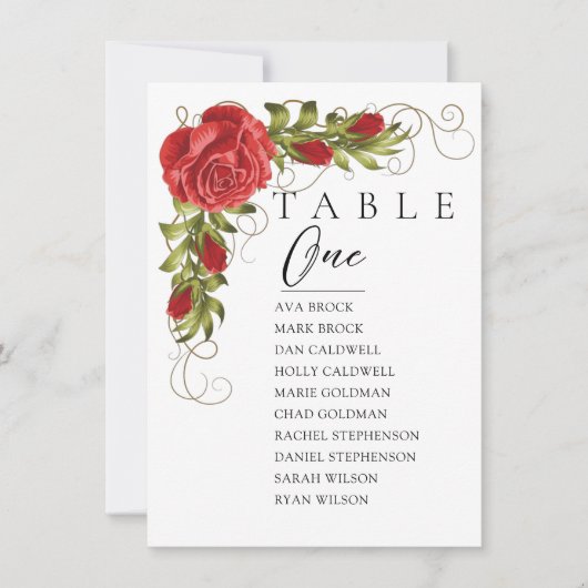 Rood rozen Minimale tabel Aantal zitplaatsen Kaart (Voorkant)