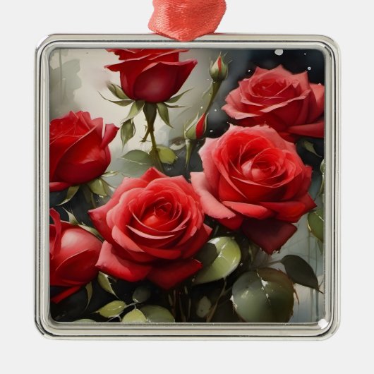 rood Rozen waterverf schilderij Metalen Ornament (Voorkant)