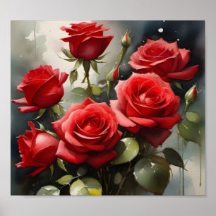   rood Rozen waterverf schilderij Poster