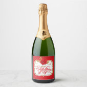 Rood rozenlabel met Happy Valentijnsdag Sparkling Wijnetiket (Voorkant)