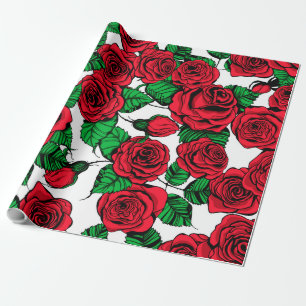 Rood rozenpatroon cadeaupapier