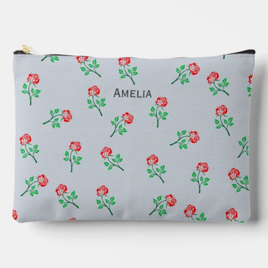  rood rozenpatroon pastel blauw gepersonaliseerd etui (Voorkant)