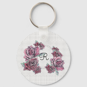 Rood rozenstip Waterverf Womans Initiaal Keyring Sleutelhanger