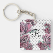 Rood rozenstip Waterverf Womans Initiaal Keyring Sleutelhanger (voorkant)