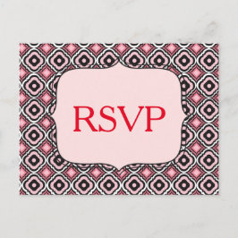 Rood RSVP Roze en Zwart Patroon Uitnodiging Briefkaart
