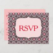 Rood RSVP Roze en Zwart Patroon Uitnodiging Briefkaart (Voorkant / Achterkant)