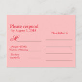 Rood RSVP Roze en Zwart Patroon Uitnodiging Briefkaart (Achterkant)