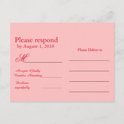 Rood RSVP Roze en Zwart Patroon Uitnodiging Briefkaart (Achterkant)