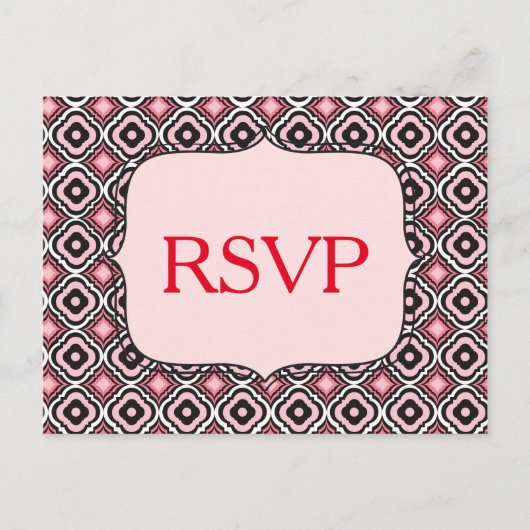 Rood RSVP Roze en Zwart Patroon Uitnodiging Briefkaart (Voorkant)