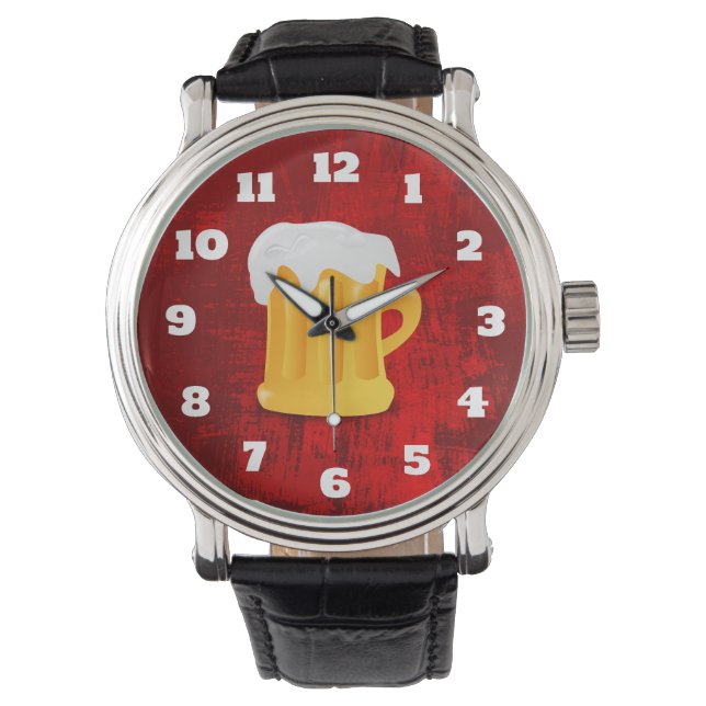 Rood Rustiek Abstract met Beer Stein Horloge (Voorkant)