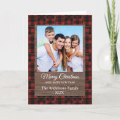 Rood rustiek buffelplaid aanpasbare gezinsfoto kaart (Voorkant)