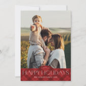 Rood rustiek geruit 2 foto feestdagenkaart (Voorkant)